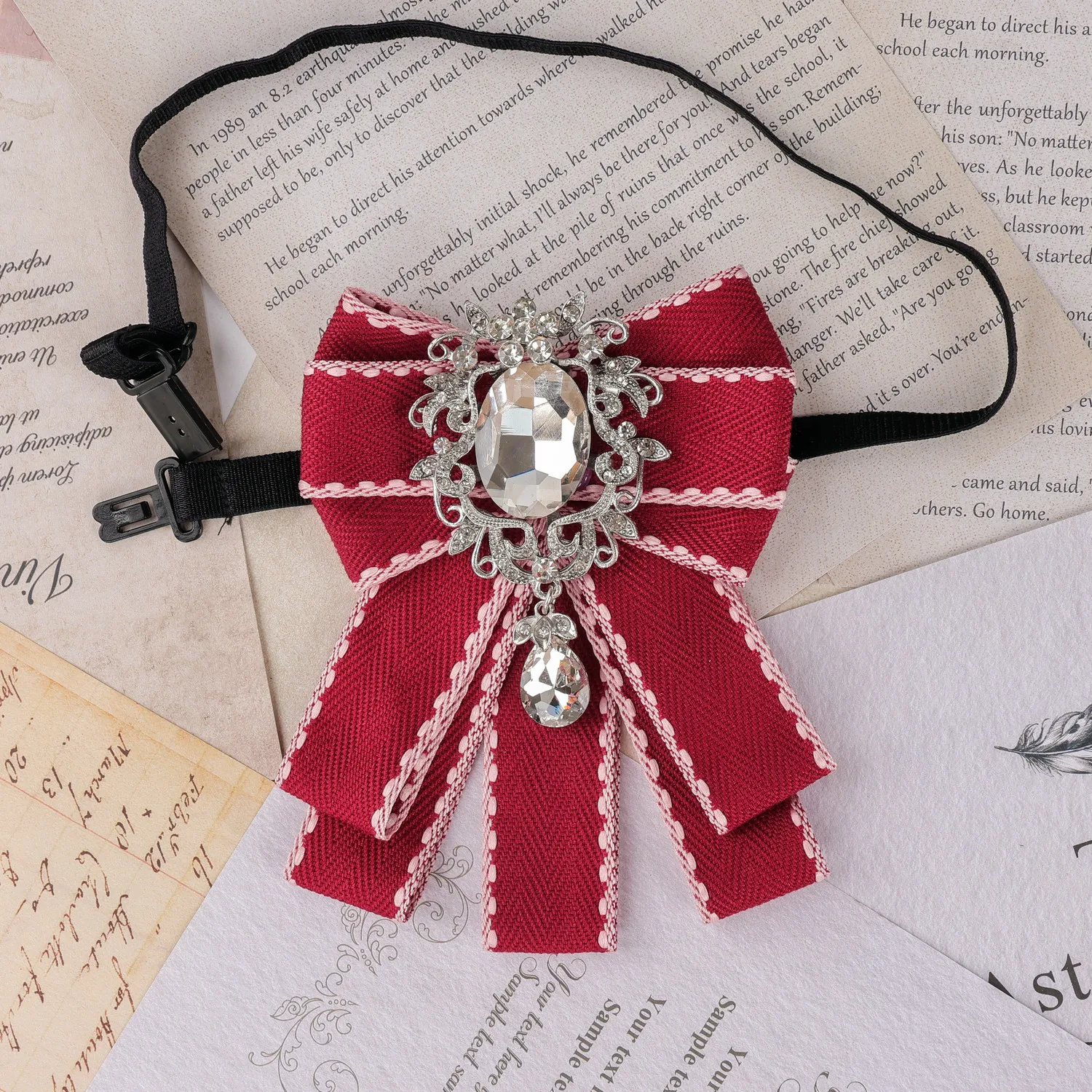 Neue Elegante Koreanische Damen-Schleife, Herren Schwarze Strass-Hemdkragen-Schleife, Mädchen Modische Fliege, Hochzeits- und Party-Krawatte – Detail 7
