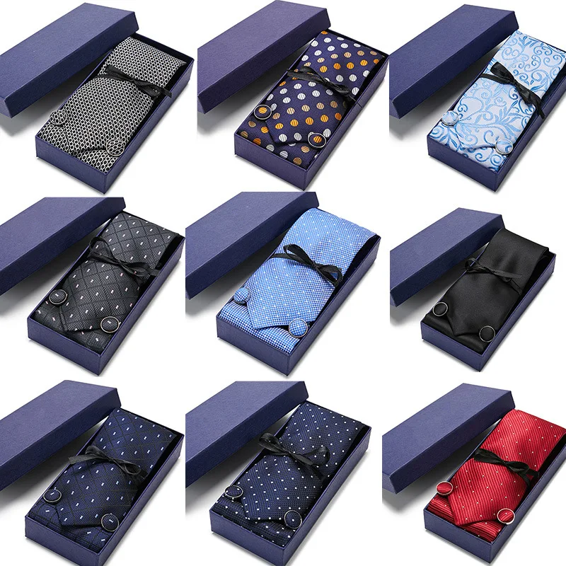 

High-quality Ties Set For Men Burgundy Ties With Neckties Cufflinks Square Towel Gift Box Office Banquet Swallowtail Accessories