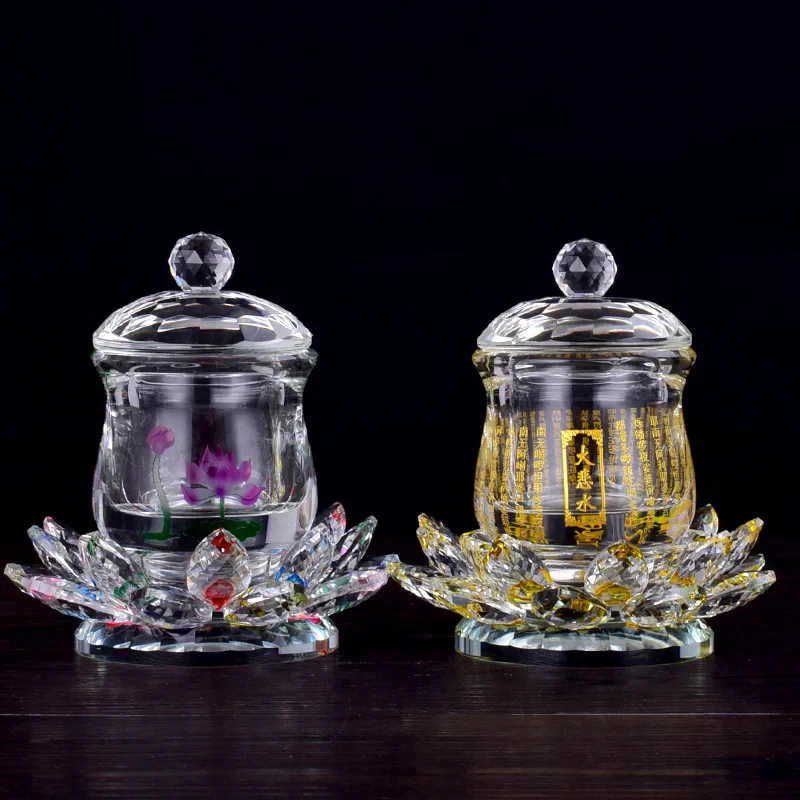 Buddhist Temple Ornament Crystal Lotus Seat Colorful Lotus Great Compassion Mantra Holy Water Cup Crystal Cup Bowl Buddhism Item 4
