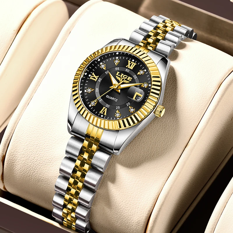 LIGE Fashion Creative Steel Band Women's Quartz Wristwatches Waterproof Sport Date Watch For Women Elegant Bracelet Women Watch