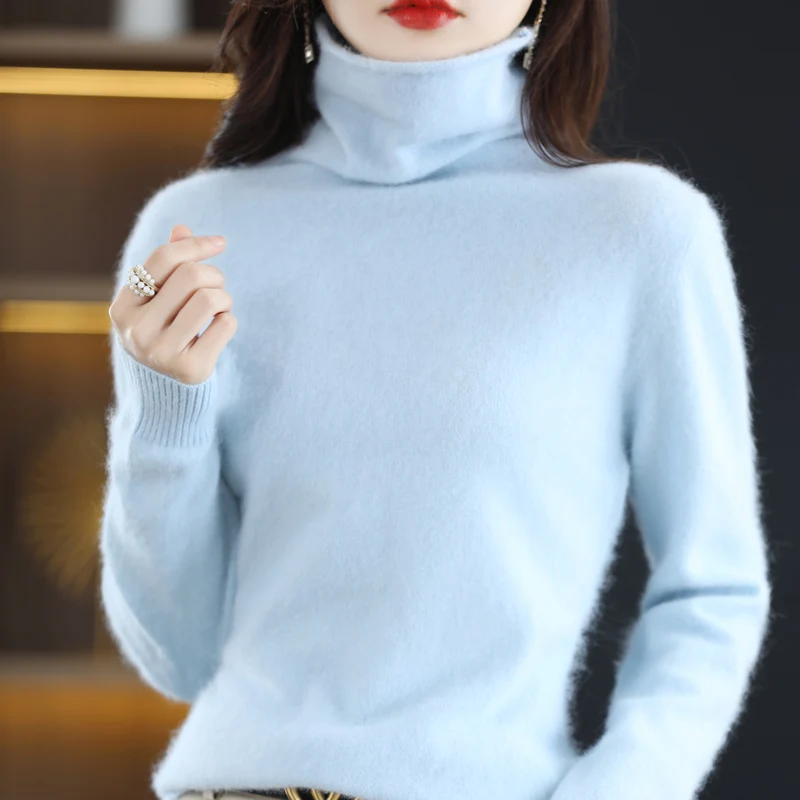 Offre spéciale dames nouveau 100% vison cachemire pull col roulé tricot à manches longues mince mode pull pull automne et hiver