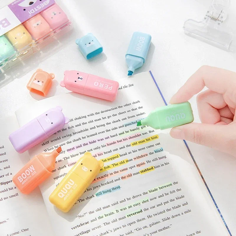 4/5/6Pcs Macaron Color Mini Highlighter Soft Tip Pens Color Marker Pen Fluorescent Pen School Office Supplies Student Stationery