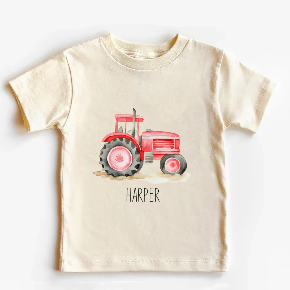 Personalized Tractor Toddler Shirt Halloween Kids T-Shirt Custom Name Farm Tractor Tee Boho Natural Kids Shirts 4