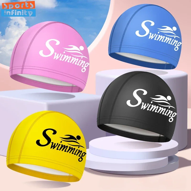 Fashion Swim Caps for Women Men Large Size Long Hair Ear Protection Swimming Caps PU Waterproof Letter Printed Swimming Cap 3