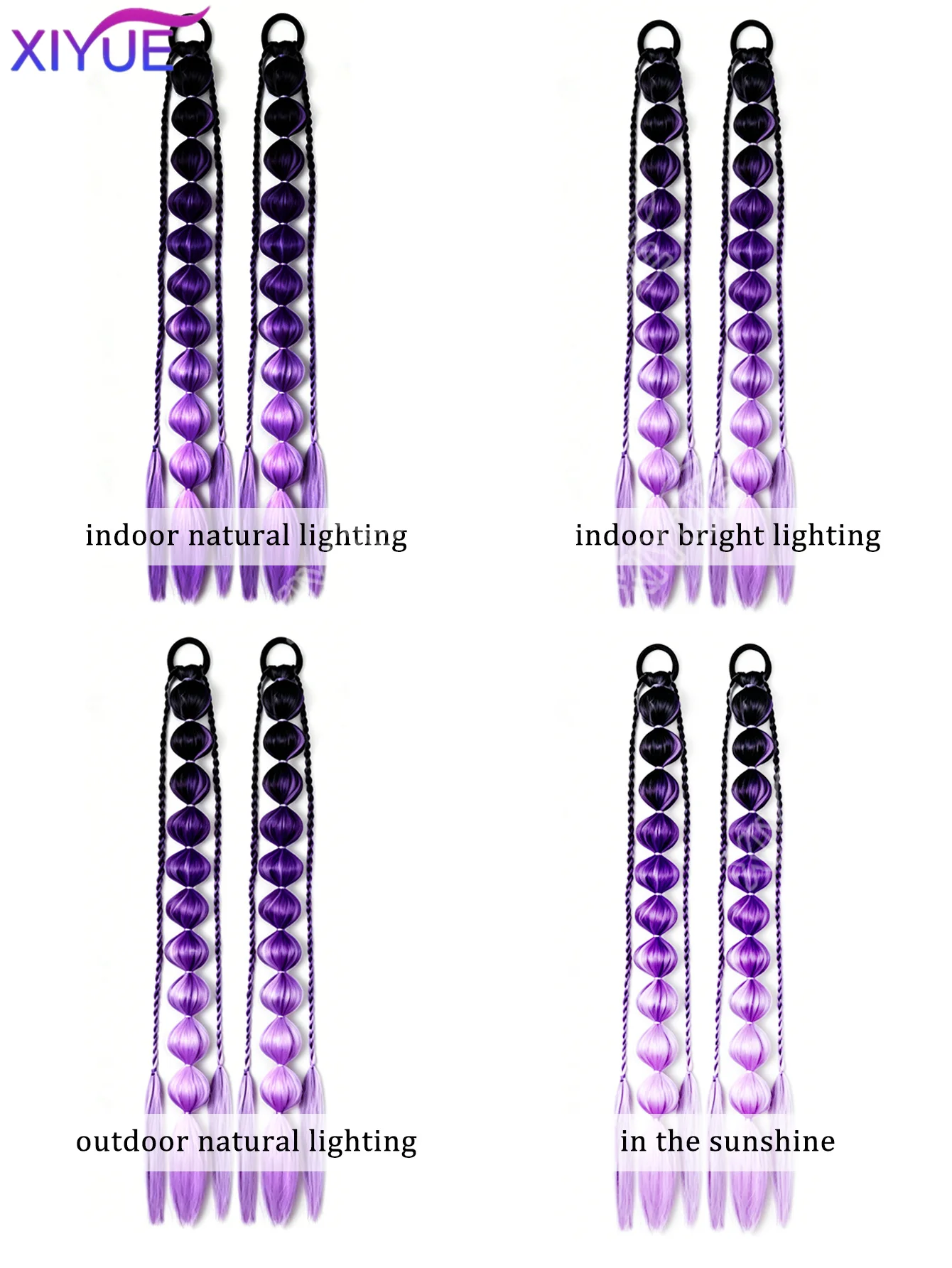 2개입 보라색 합성 버블 포니테일 붙임머리 24인치 가벼운 땋은 머리 페스티벌 레이브 액세서리 소녀들을 위한