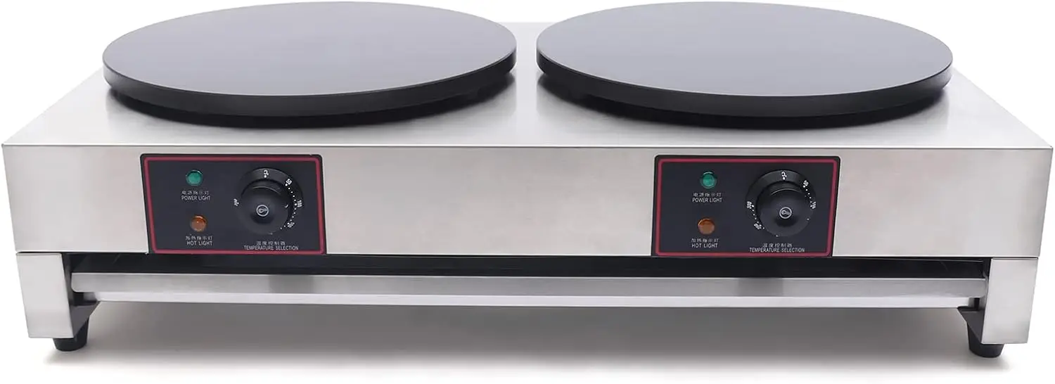 Commercial Electric Crepe Maker Double Hotplate Pancake Machine, Non-Stick Electric Crepe Pan w/Temperature Control, for Blintze 3