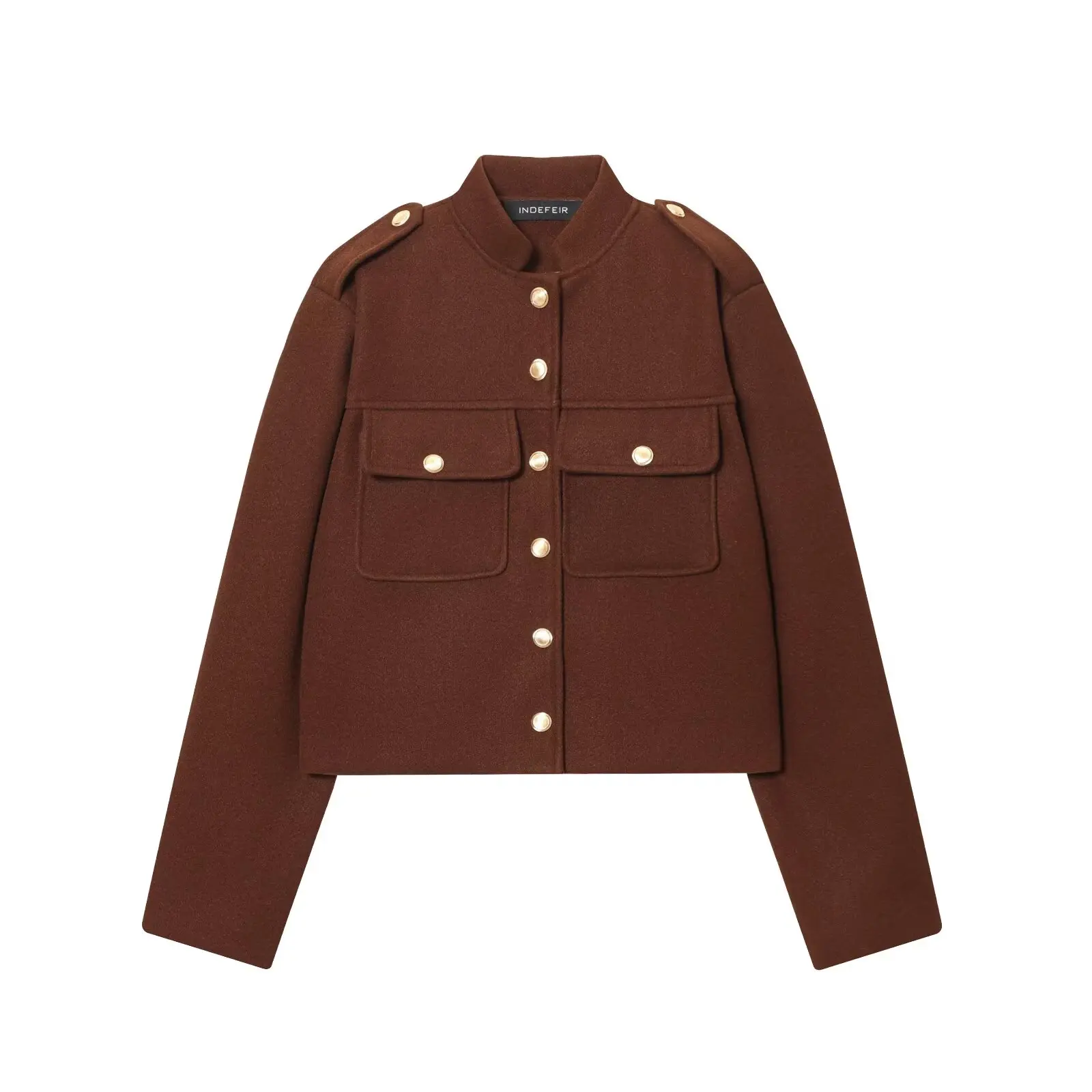 Women Soft Short Bomber Jacket Stand Collar Long Sleeve Pockets Single Breasted Female Leisure Commuting Woolen Coat Streetwear