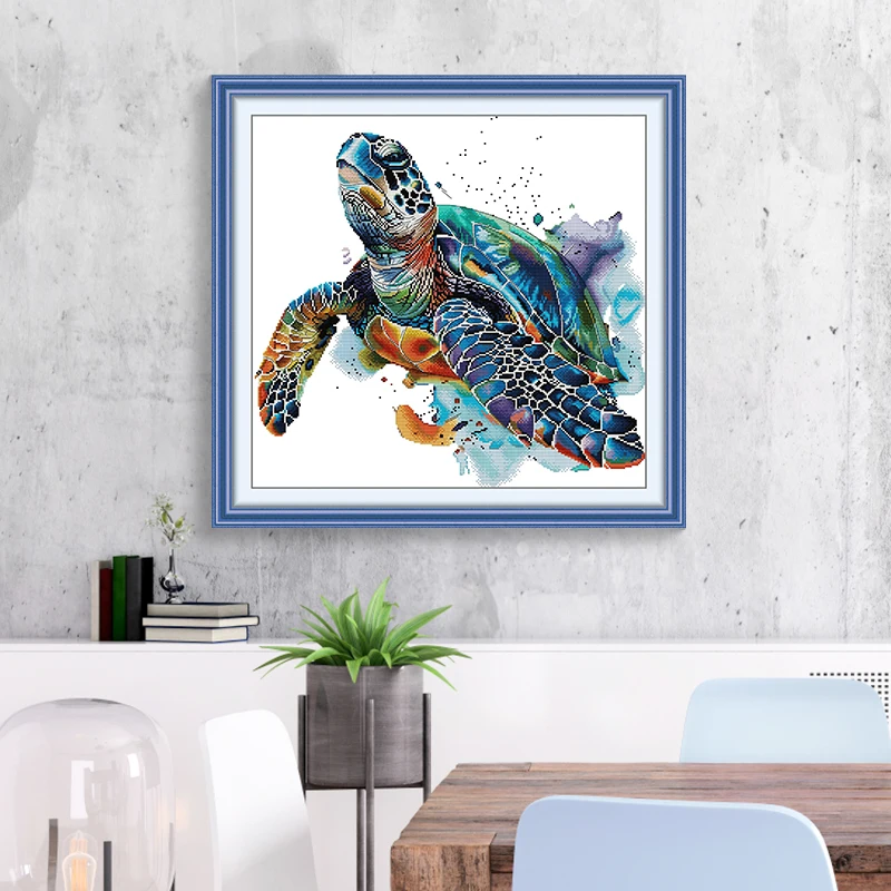 Joy Sunday DIY Homefun Cross Stitch Kit Packages Counted Cross-Stitching Kits Animal Pattern Turtles Cross stich Painting Set
