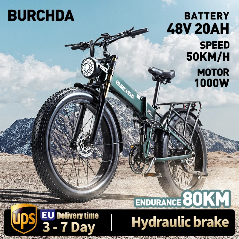 BURCHDA-bicicleta eléctrica de montaña plegable para adultos, bici de litio de 48V y 20Ah, 1000W, 50km/H, 26 pulgadas, R5PRO