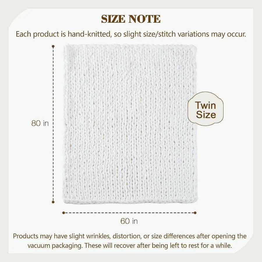 Chunky Knit Throw Blanket 60 X 80 Twin Size 100 Hand Made Large Chenille Loop Yarn Soft Fluffy Throws for Couch Sofa Bed Big Cr