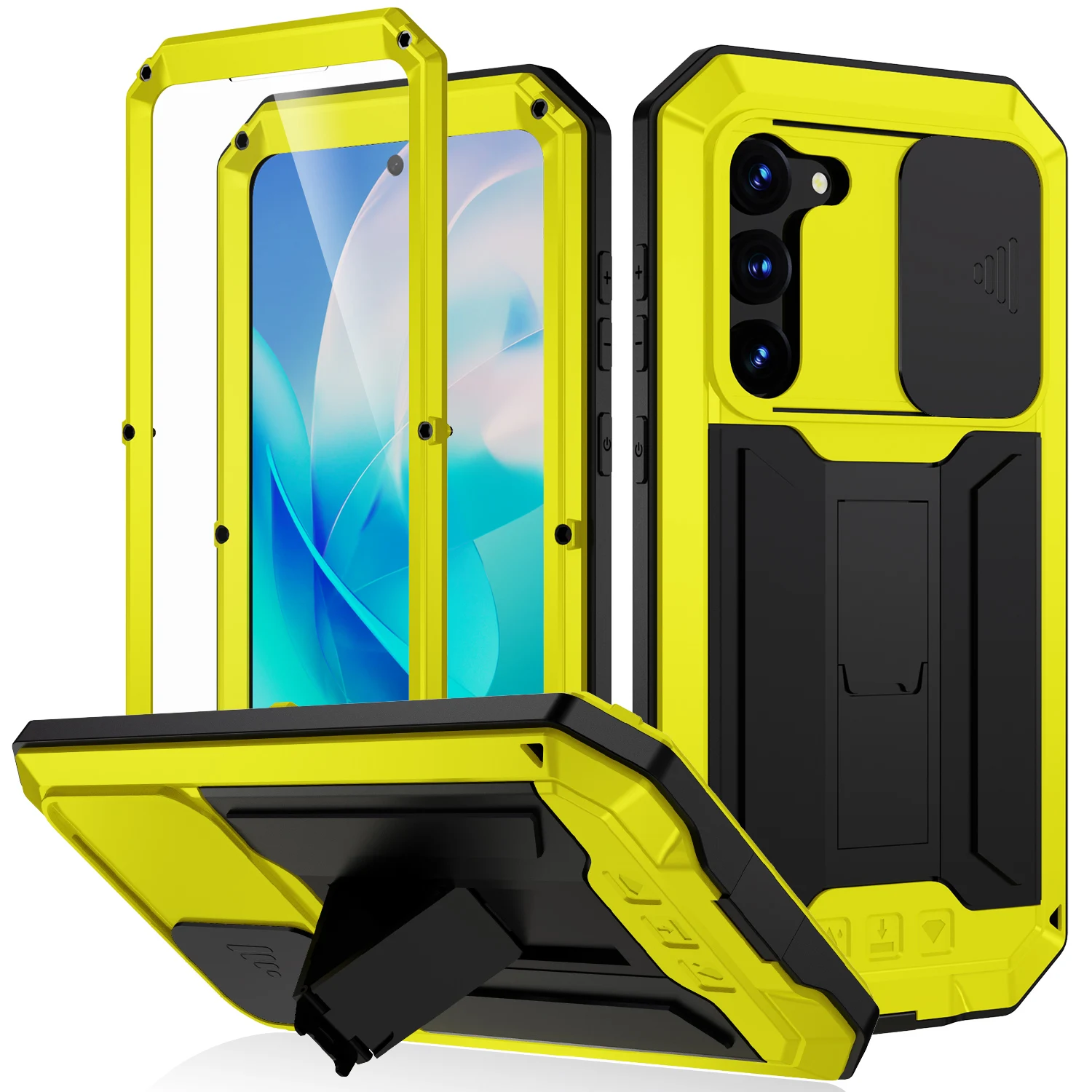 Rugged Armor Shockproof Protective Case with Kickstand - Aluminum Metal Cover