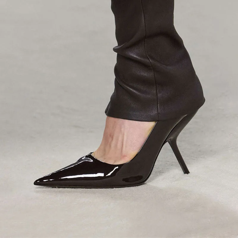 Arden Furtado 2024 Women's shoes Patent Leather Pointed toe Asaguchi Office lady stiletto Super high heel Sexy pumps large size 4