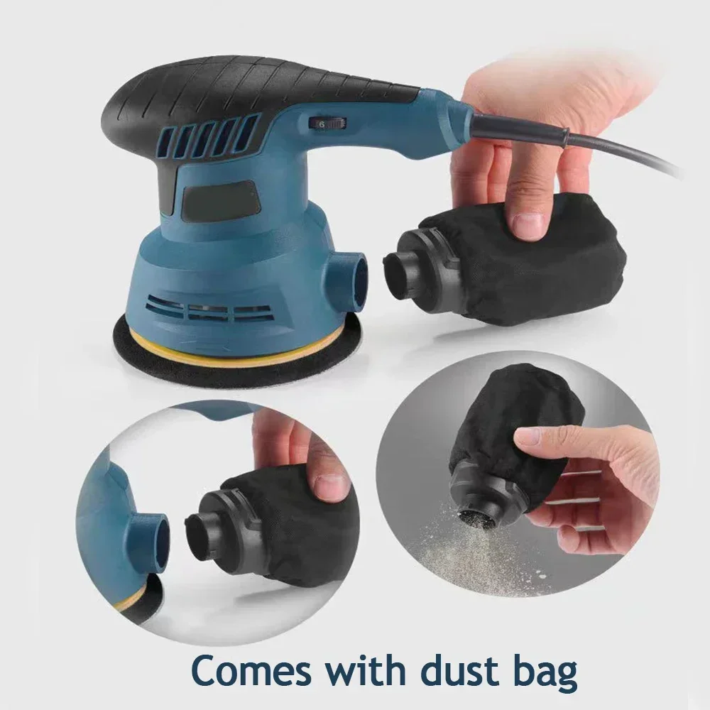 300W Electric Eccentric Sander 6 Gears Speed Adjustment 5 Inch 125mm Wood Sanding Processing Car Polishing Machine With Dust Box 4