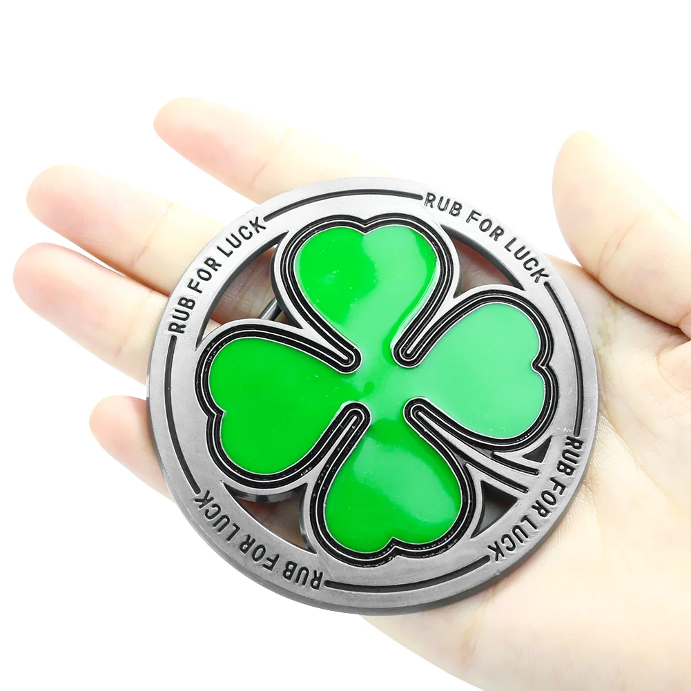 Fortune Love Heart Four Leaf Clover Rub for Luck Round Metal Belt Buckle Felicity Mascot Clasp Couple Girlfriend Jeans Accessory