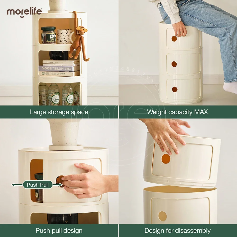 Nightstands Set Plastic Storage Cabinet Fabric Drawers Cabinet Nordic Modern Mini Circular Design Bedside Table Creative Round Storage Cabinet Night Stand Bedroom Furniture