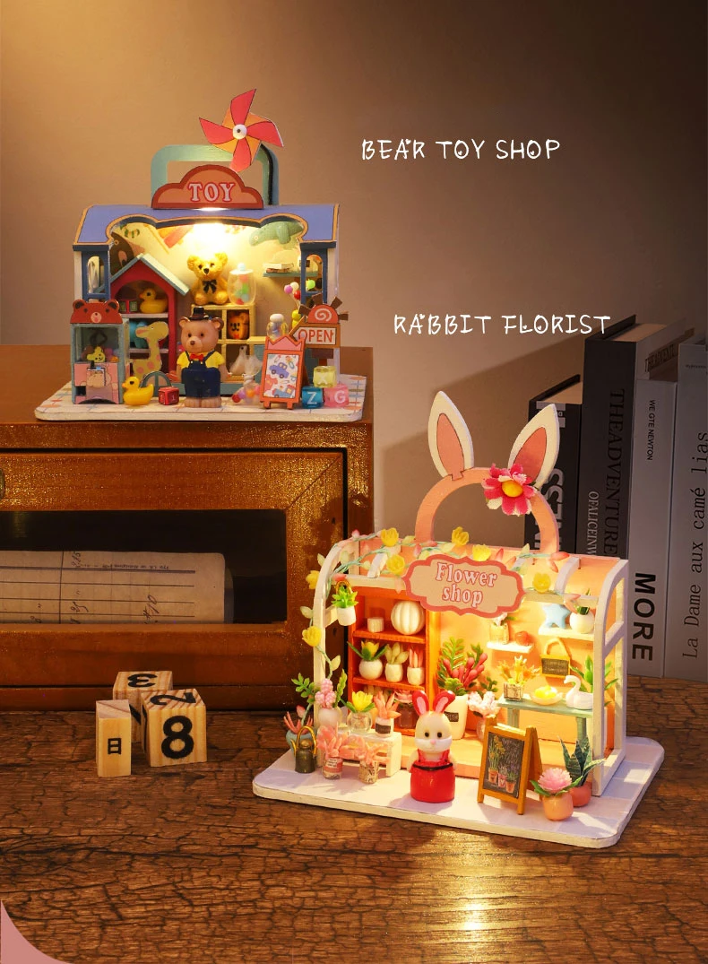 Rabbit Florist Bear Toy Shop DIY Miniature