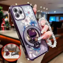 3 - Piece Attractive Flower Phone Case Set with Lanyard and Stand for Tecno Spark Slim (PURPLE)