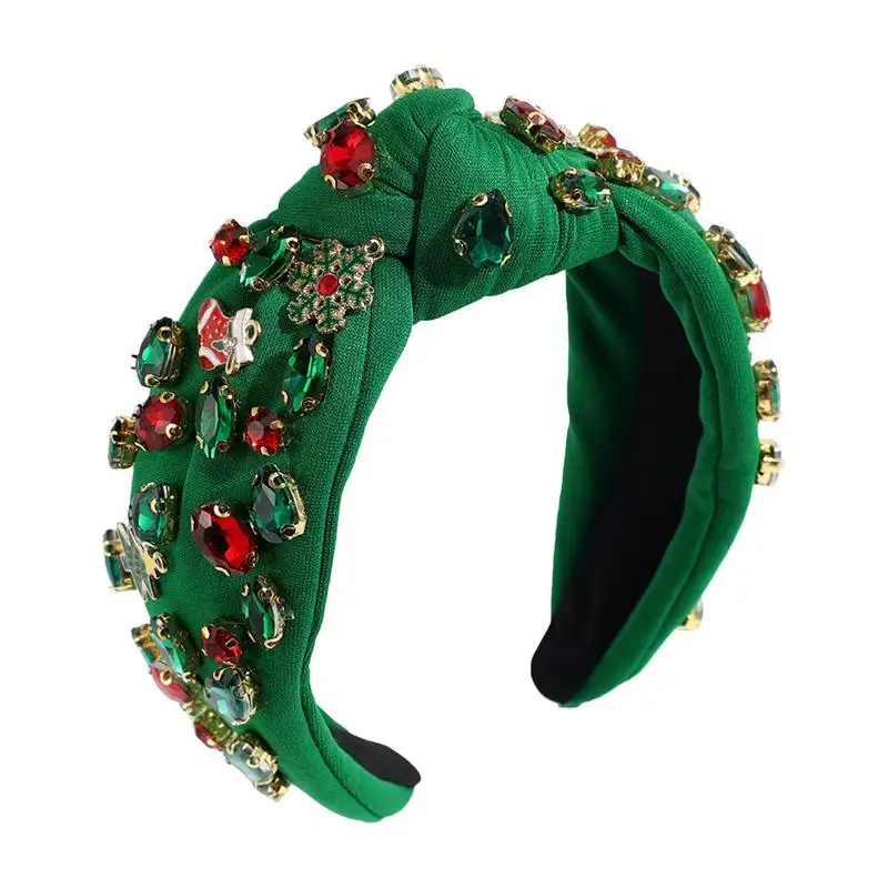 Christmas Knotted Headbands For Women Beaded Rhinestone Headbands Wide Hairband Festive Knot Hairband Holiday Christmas