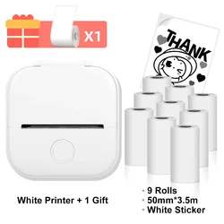 Portable Bluetooth Mini Thermal Printer and Sticker Maker (White with 9rolls)