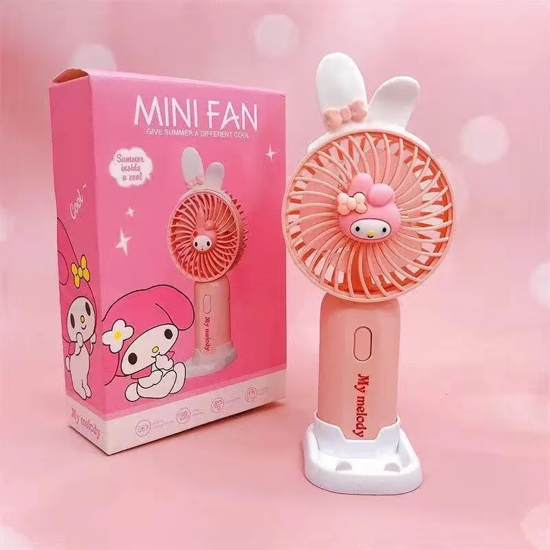 Міні-вентилятор Sanrio з мультяшними персонажами Cinnamoroll, Hello Kitty, Kuromi, Melody. Невеликий ручний портативний вентилятор із сильним потоком повітря, перезаряджуваний, подарунок для дітей.