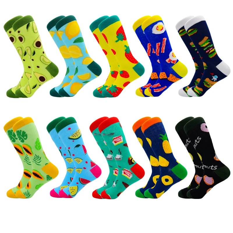 

5 Pairs/Box Unisex Men Women Socks Fashion Fruit Harajuku Combed Cotton Socks Cartoon Hip Hop Art Happy Sock Casual Socks Gifts