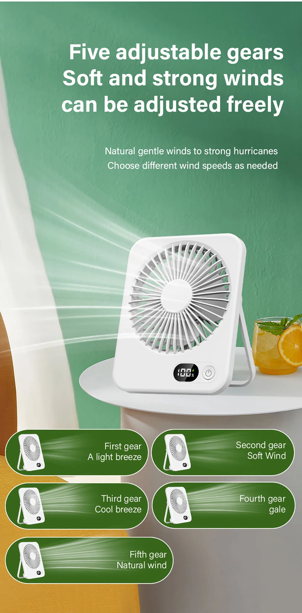 Description Picture 4 of itemMini Portable Desk Fan USB Rechargeable Foldable Desktop Fan Quiet Portable Small Table Fan Air Cooler for Office Home Bedroom