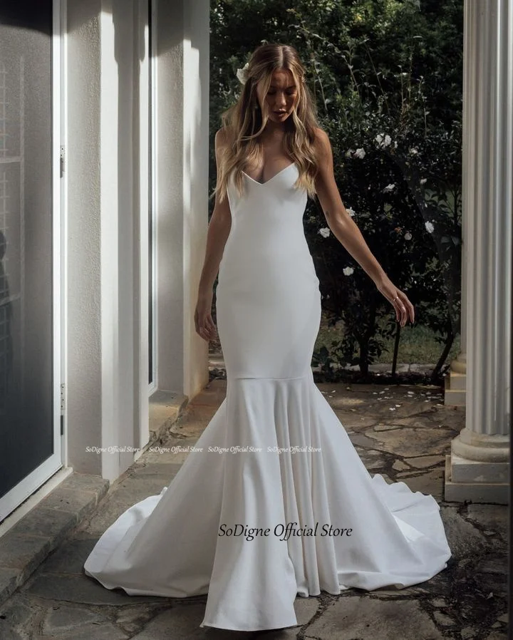 SoDigne Simple Mermaid Wedding Dresses V-neck Sleeveless Satin Elegant Bridal Dress Long Backless Bride Gown vestidos de novia 10 Sa123d53645c54bac9fb68cafe1fa67f3B