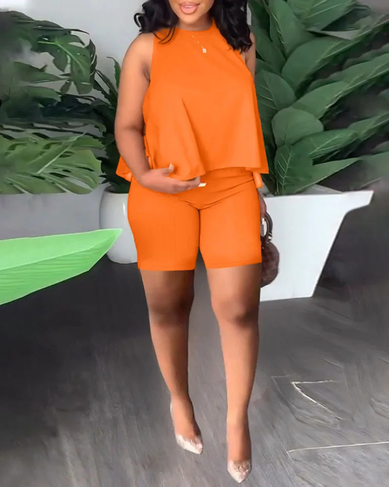 Plus Size Matching Sets Sleeveless Tops Shirts And Pants Female Fashion New In Outerwear 2023 Summer Women Two Piece Short Sets