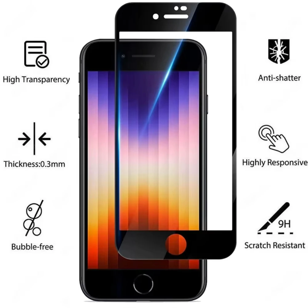 รูปสินค้า ฟิล์มกันรอย 9H HD ป้องกันทั้งหน้าจอ iPhone SE 2022 2020 7 8 Plus