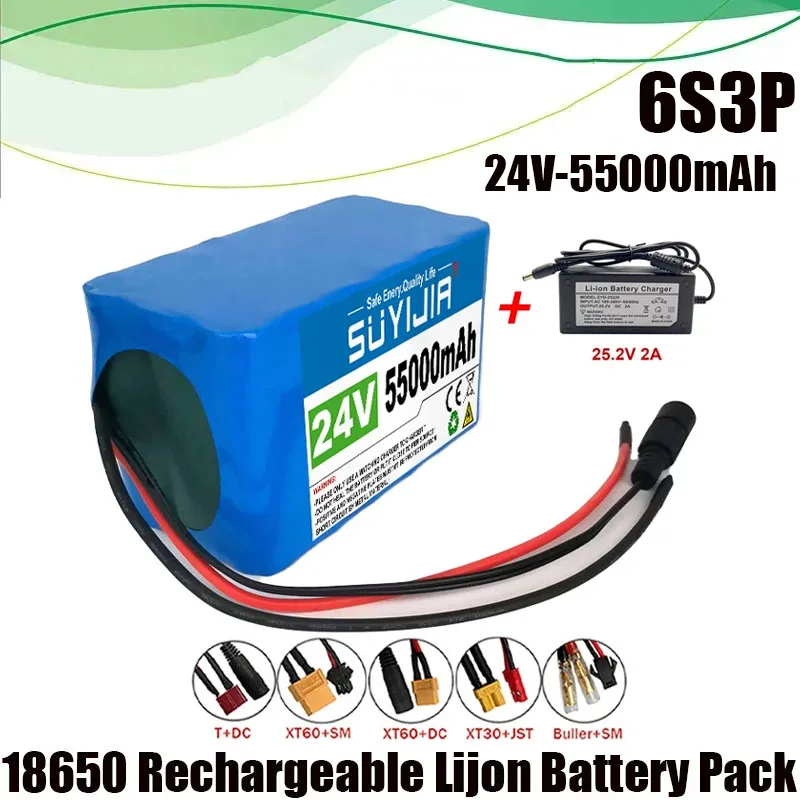 

18650 24V 6S3P 55000mAh Rechargeable Lithium-ion Battery Pack for Electric Bicycle Moped with Built-in BMS + 25.2V2A Charger