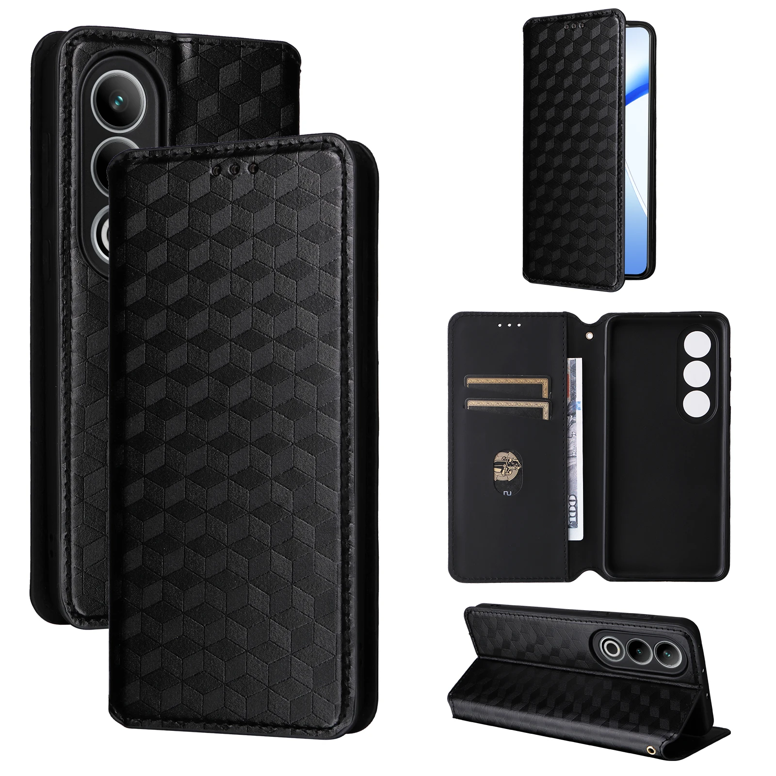 For OnePlus ACE 3V 5G Cover Stereoscopic Lines Flip Wallet PU Case for 1+Nord CE4 Luxury Leather Card Slots Magnetic Lock Cover