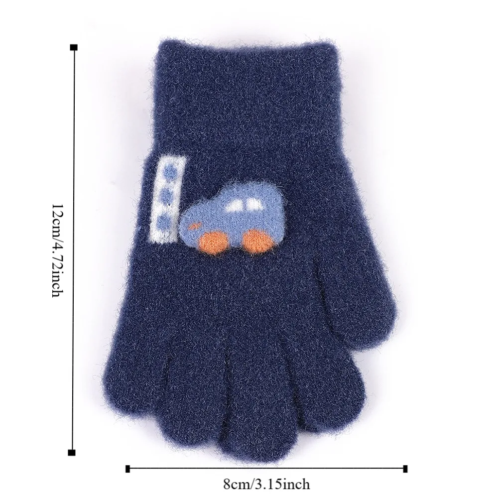 Winter Knitted Gloves Cartoon Warm Mittens Toddlers Outdoor Cartoon Pattern Cute Car Gloves For Kids Baby Girls