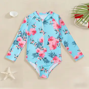 Tropical Hibiscus Long Sleeve Swimsuit 1