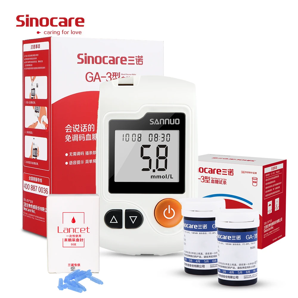 Sinocare GA-3 medidor glucosa sangre, tiras reactivas lancetas