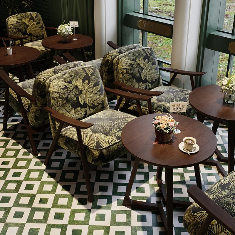 Western Restaurant Commercial Retro Booth Sofa Chair Combination Table and Chair French Restaurant Table and Chair
