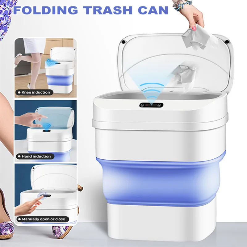 

Automatic Smart Trash Can Dustbin Bathroom Waste Bin Garbage Can Kitchen Basket Sensor Folding MINI Car Organizer Home Cabinet