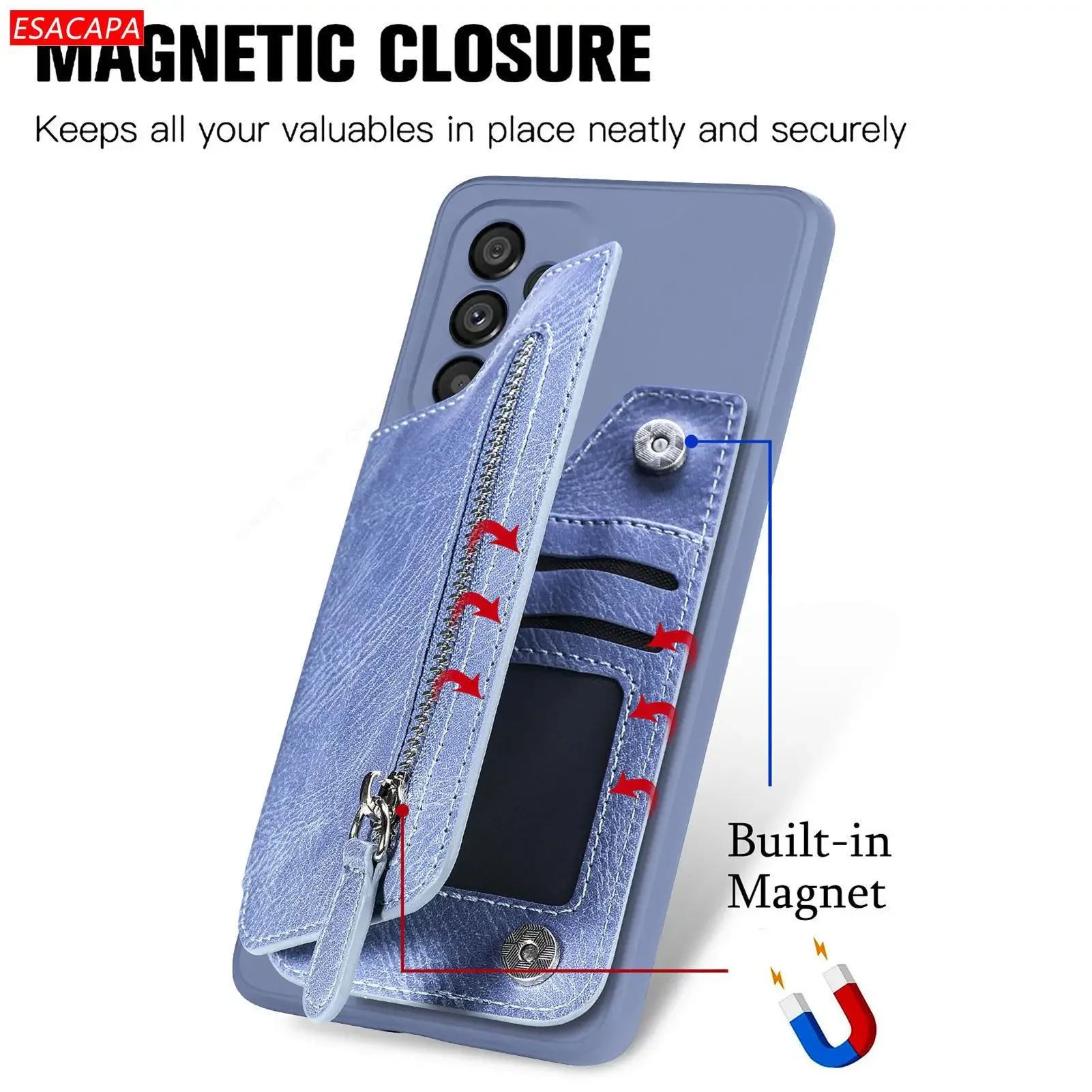 Zipper Wallet Leather Phone Case with Holder