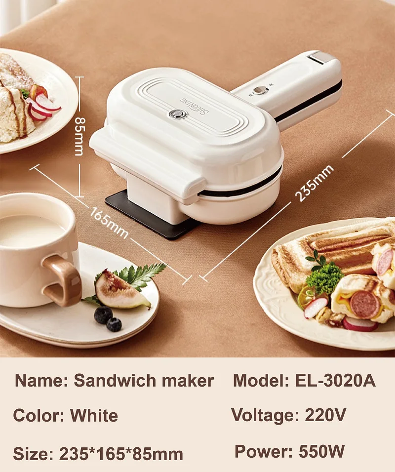 220V Mini Panini Breakfast Machine Non-stick Sandwich Machine Double-sided Heating Bread Machine Multi Toaster Auto Edge Sealing 6