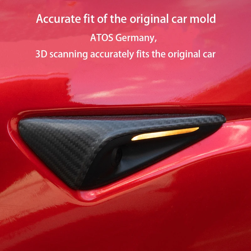 Tesla New Model 3 Highland 2024/Model Y 사이드 카메라 커버 렌즈 보호대 실제 탄소 섬유 밝은/무광택 탄소 섬유 패턴