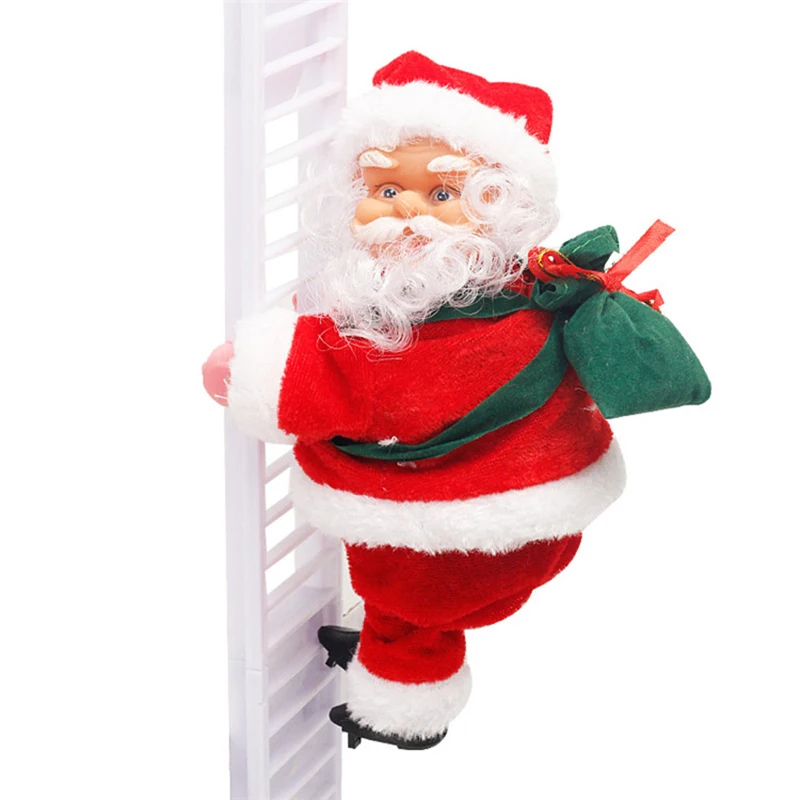 Kids Plush Toys Electric Santa Claus Climbing Ladder Toys Singing Up and Down Santa Claus Doll for Christmas Tree Xmas Decor Toy