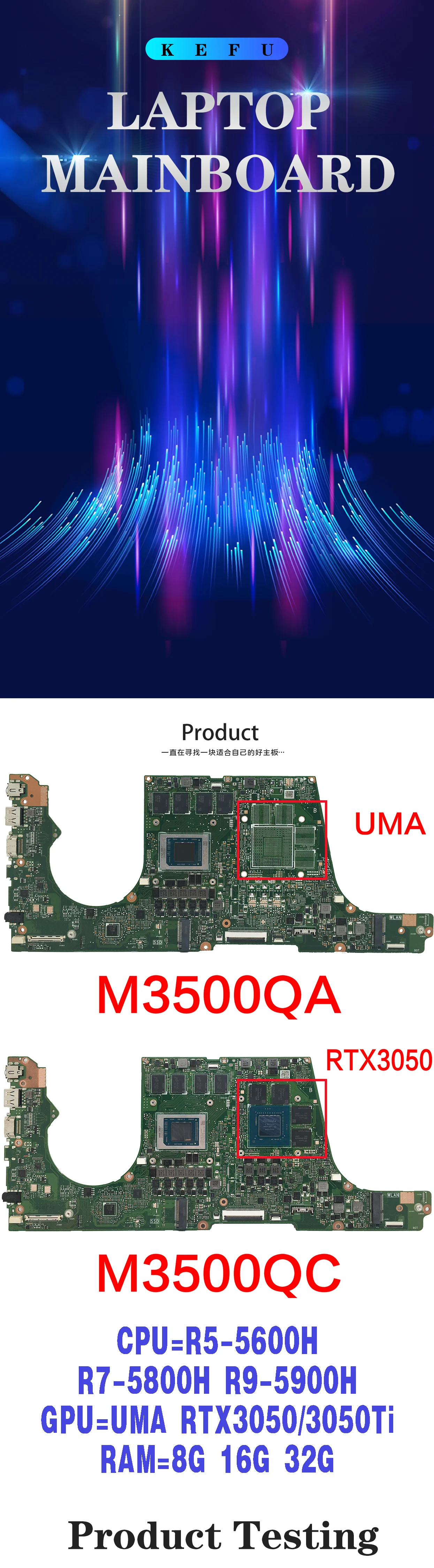 Description Picture 2 of itemM3500QA Laptop Motherboard For ASUS Vivobook M3401QA M3401QC M7400QC M7600Q M7600QE M3500QC Mainboard R5 R7 R9 100% Working