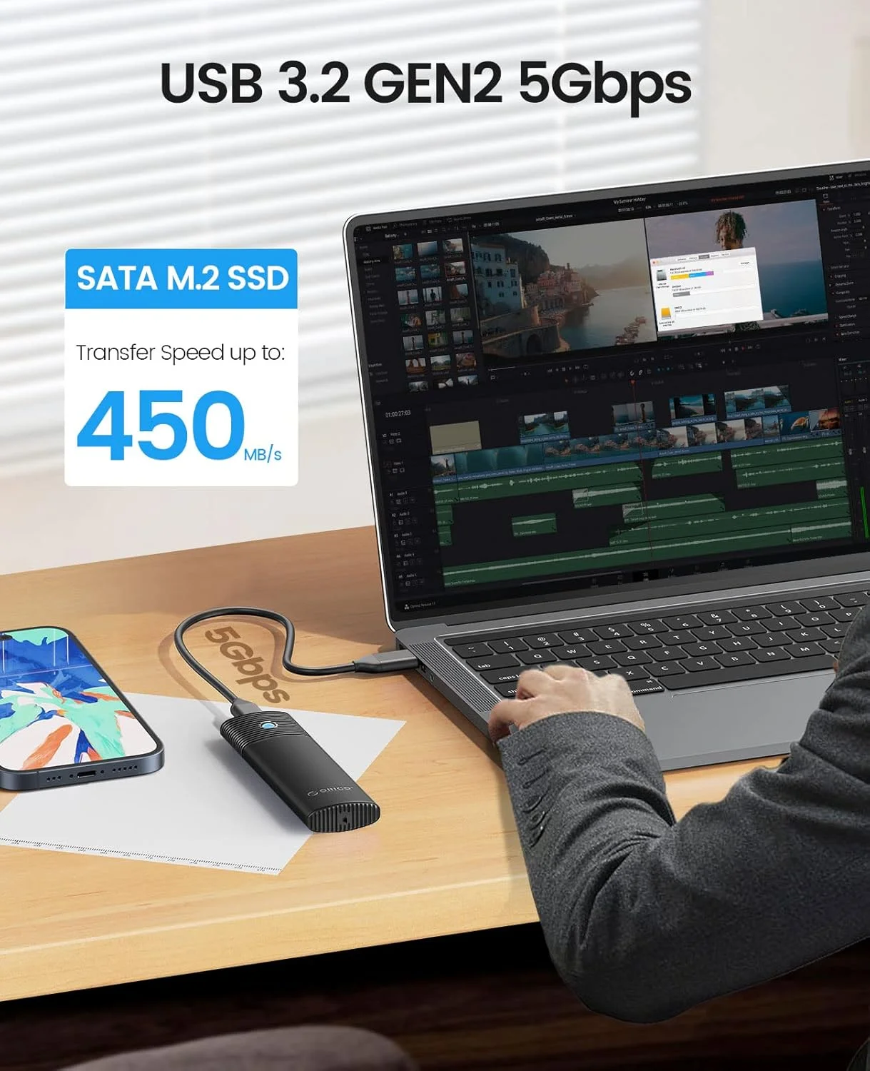 ORICO SATA SSD 인클로저 B+M/B 키 SSD 인클로저 USB 3.1 Type C 5Gbps 외부 솔리드 스테이트 인클로저 어댑터 (NGFF SSD용)