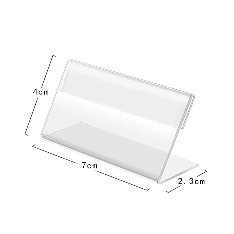 10pcs Clear Price Tag Clip Sign Card Holder stands L Shape Mini Label Deskstop stand Racks Acrylic Card Display Holder 4X2 7X4cm