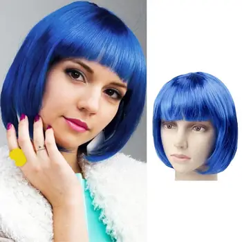 Colorful Bobo Wig Women Short Straight Wig Vibrant Short Straight Wig for Women with Bangs Heat Resistant Synthetic for Costume 1