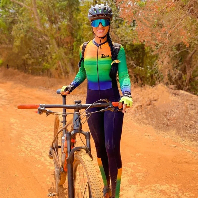 XAMA Cycling Wear Spring Autumn Women's Long Sleeve Pants Triathlon Suit Lycra One Piece 20D Gel 6