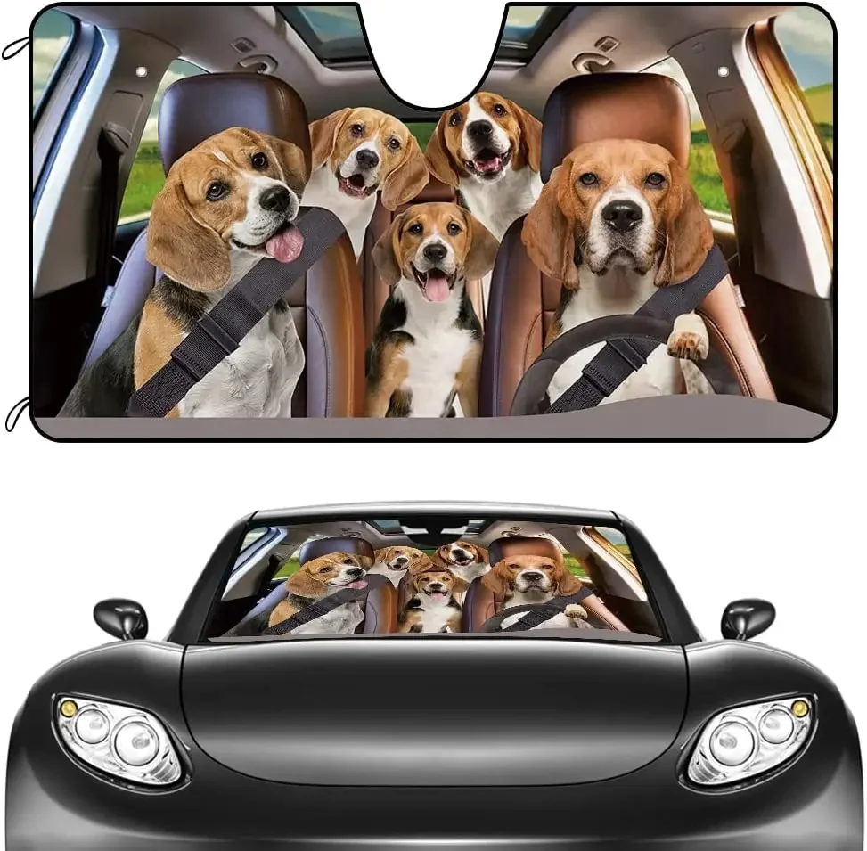 CafeTime Dog Car Front Windshield Sunshade Cute Beagle Decor Vehicle Sun Shade Visor UV Ray Reflector Sun Protector