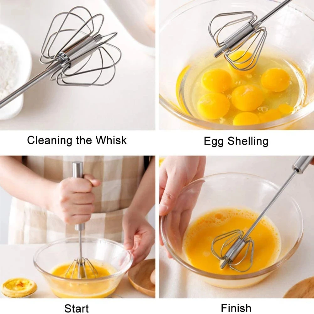 30cm Semi-automatic Mixer Egg Beater Manual Self Turning 304 Stainless Steel Whisk Hand Blender Egg Cream Stirring Kitchen Tools Egg Beater