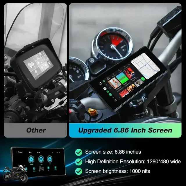 7" Inch Motorcycle DVR Wireless Apple Carplay Moto Android Auto LCD Display IP67 Waterproof Monitor GPS Navigation Portable - Image 2