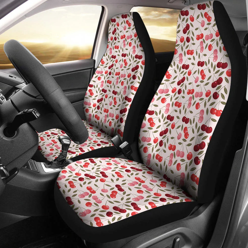 

Pink and Red Cherry Pattern Cherries on Light Background Car Seat Cove,Pack of 2 Universal Front Seat Protective Cover