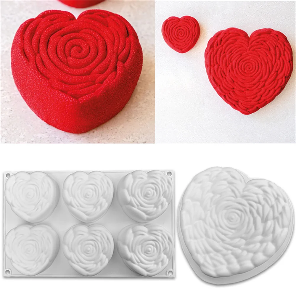 

Heart Rose Mousse Pastry Moulds Silicone Cake Mold Valentine's Day Rose Dessert Baking Tools Kitchen Bakeware Supplies